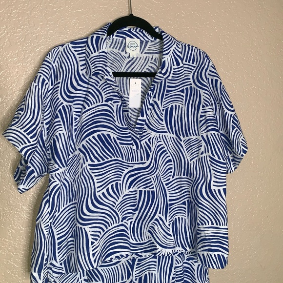 LOFT Beach Spiral 100% Linen Wide Leg Size L oversized set - Picture 4 of 9